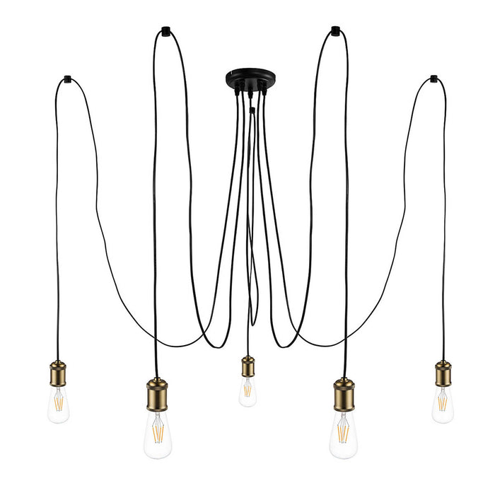 Pendant Ceiling Light Spider 5 Way Matt Black Antique Brass Multi Arm Dia2000mm - Image 2