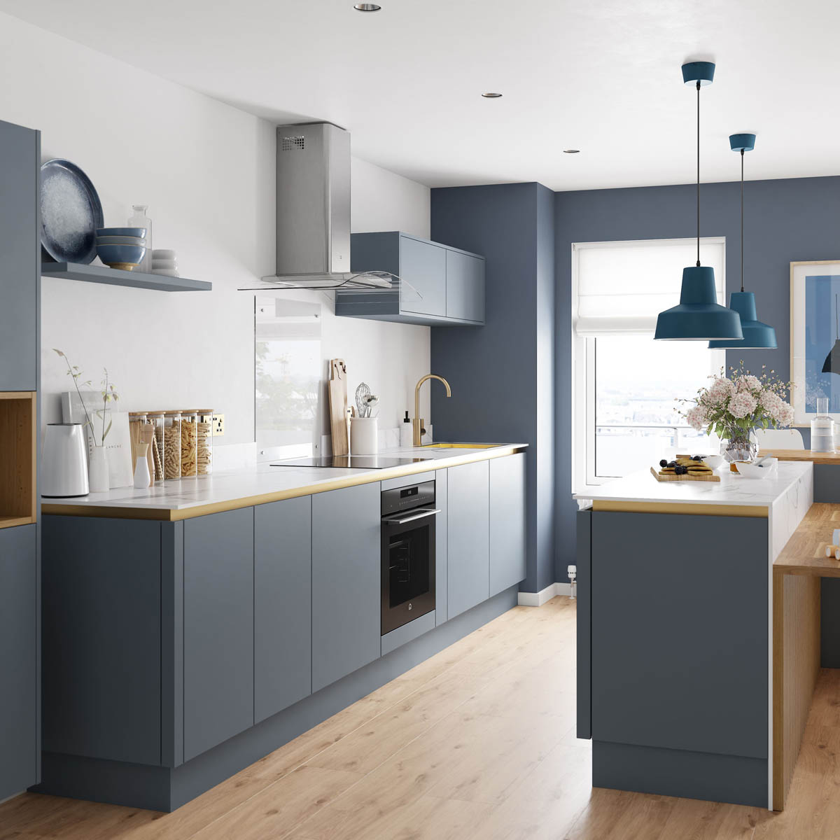 Kitchen Standard End Panel Slab Matt Blue MDF Alisma Pre-Drilled (H)870 (W)590mm - Image 2