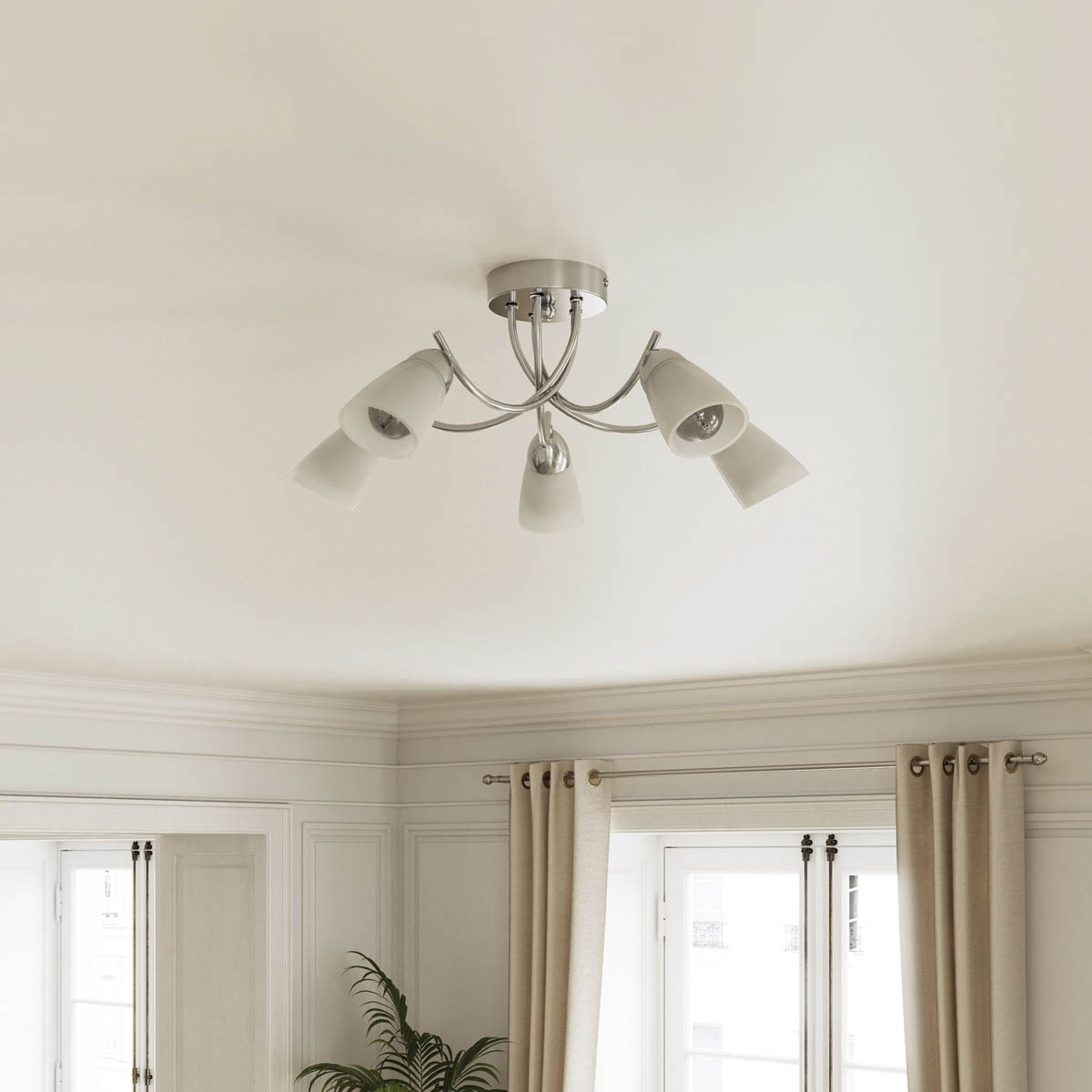 Ceiling Light LED 5 Lamp Round Frosted Glass Metal Chrome Effect Modern - Image 3