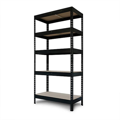 Shelving Unit 5 Tier Black HDF And Steel Storage Home Garage (H)180x(W)66.6cm - Image 1