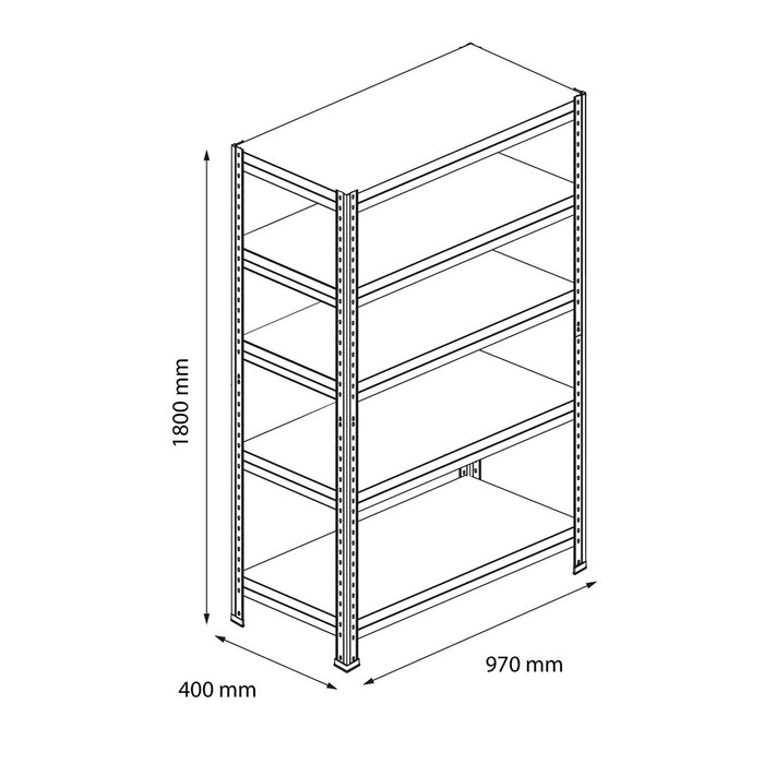 Shelving Unit 5 Tier Black HDF And Steel Heavy Duty Storage Shelf (H)180x(W)97cm - Image 2