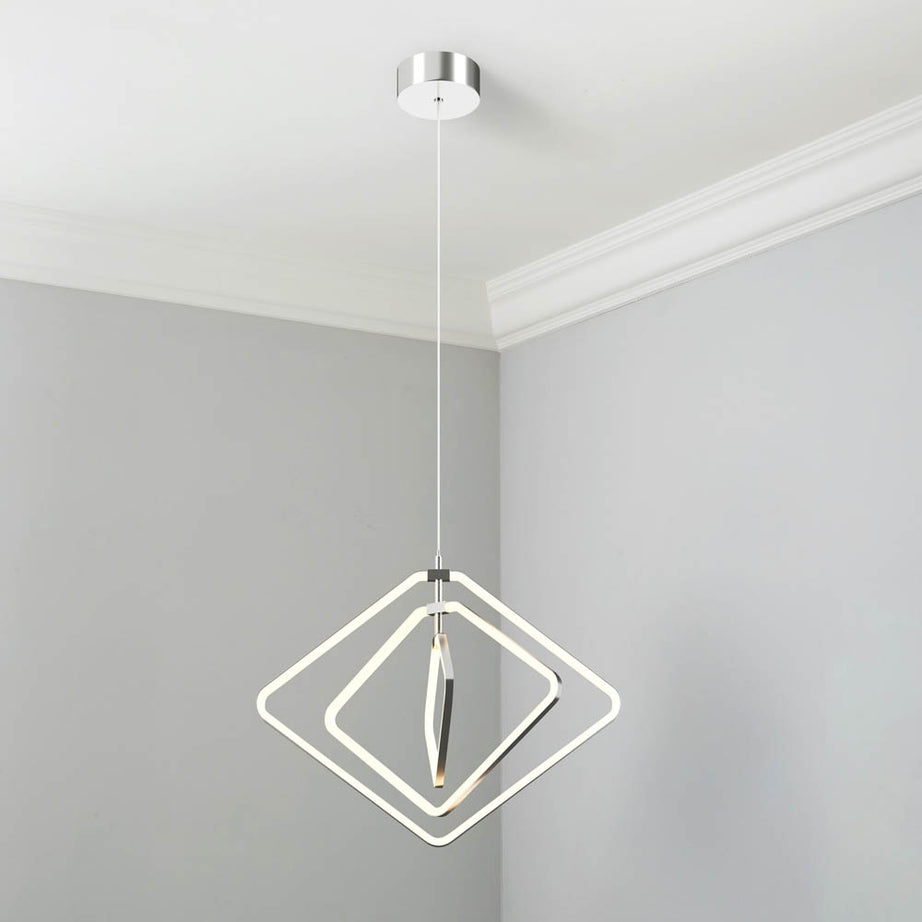 Ceiling Light Pendant LED Diamond Chrome Living Room Bedroom Warm White - Image 1