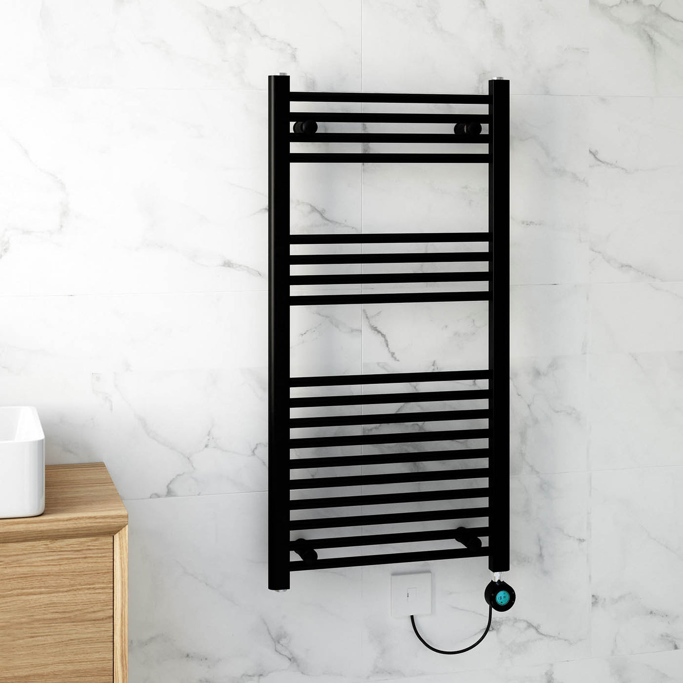 Flomasta Galene Black Electric Flat Towel warmer (W)500mm x (H)1000mm - Image 5