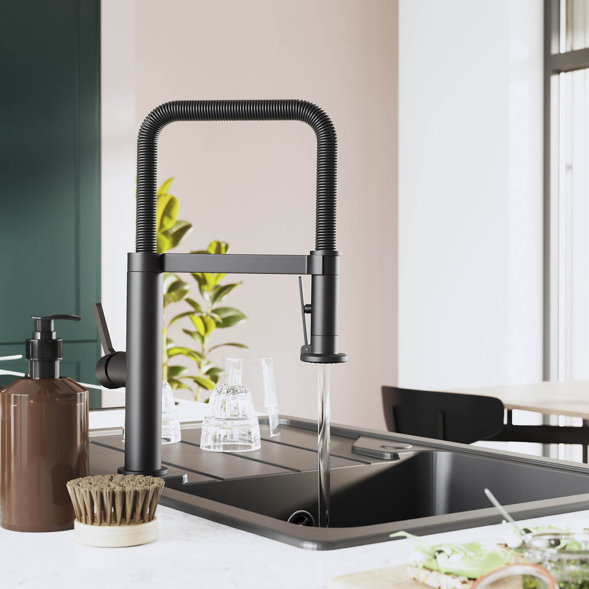 Kitchen Tap Mixer Graphite Single Lever Spring Neck Swivel Spout Modern Faucet - Image 4