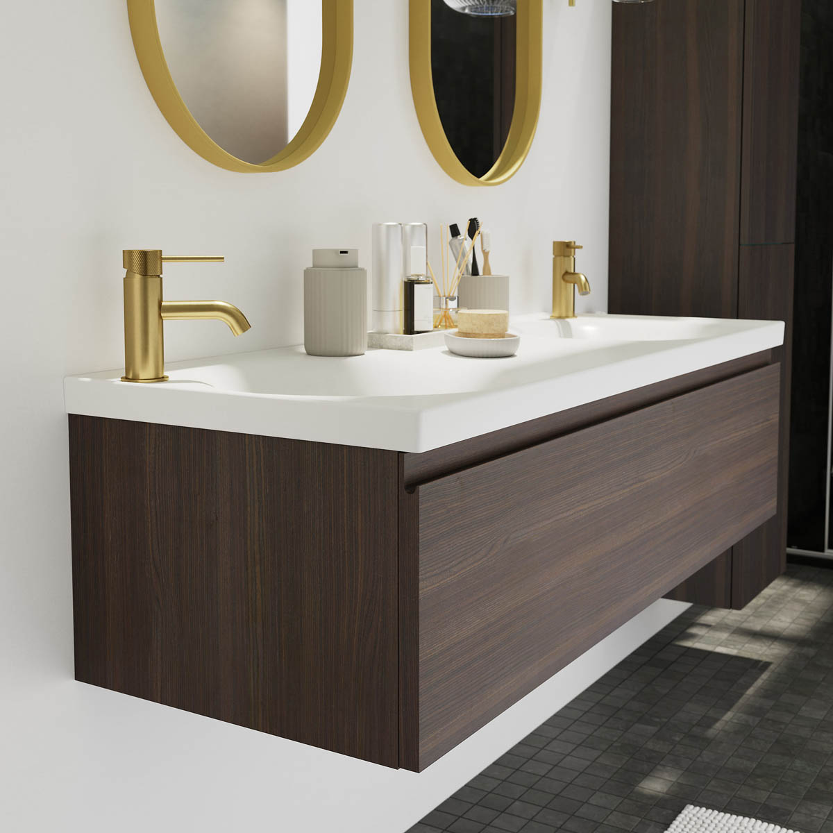 Bathroom Mixer Tap Basin Mono Satin Gold Effect Brass Round Clicker Waste - Image 9