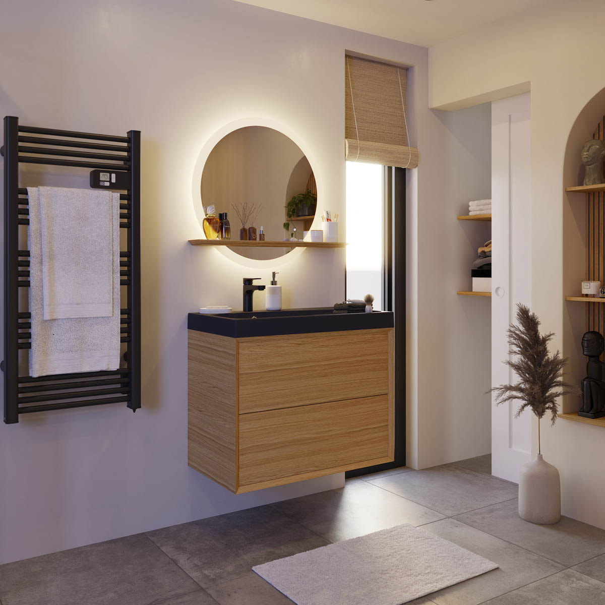 Avela Bathroom Mirror With Shelf Circular Wall-Mounted Illuminated (H)70 (W)80cm - Image 2