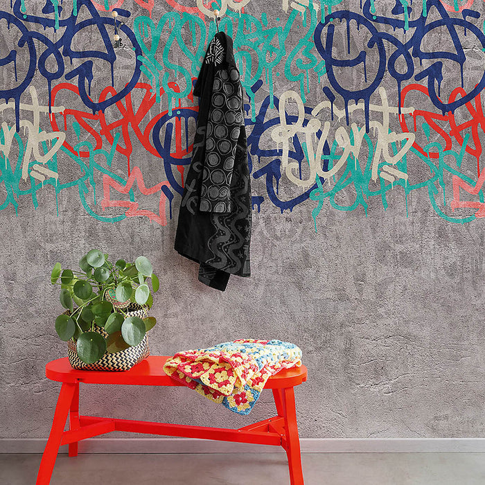 Wallpaper Mural Matt Grey Grafitti Concrete Effect Removable Washable	4.45m² - Image 3