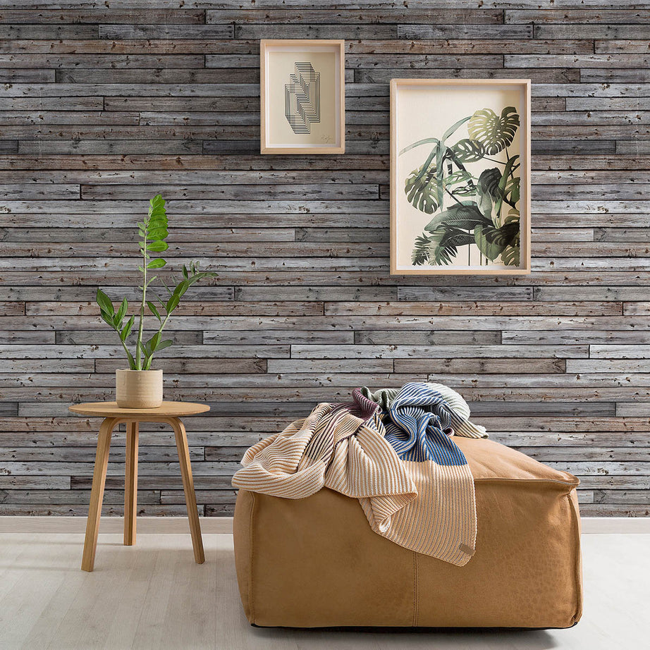 Grandeco Wallpaper Mural Brown Matt Grey Wood Effect Washable Strippable 4.45m² - Image 2