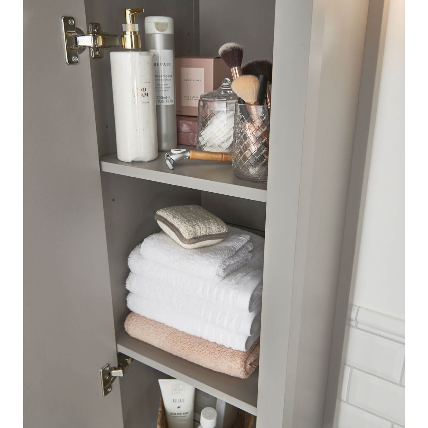 Bathroom Cabinet Perma Freestanding Tall Satin Grey Single (H)185 (W)40cm - Image 5