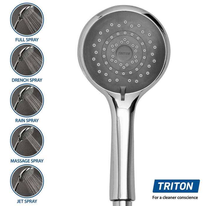 Electric Mixer Shower Chrome 5-Spray Pattern Round Twin Head Bathroom 9.5kW - Image 3