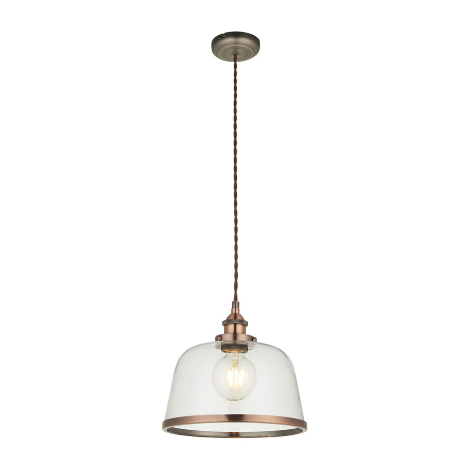 Pendant Ceiling Light LED Glass Clear Steel Copper Effect Dimmable Adjustable - Image 1