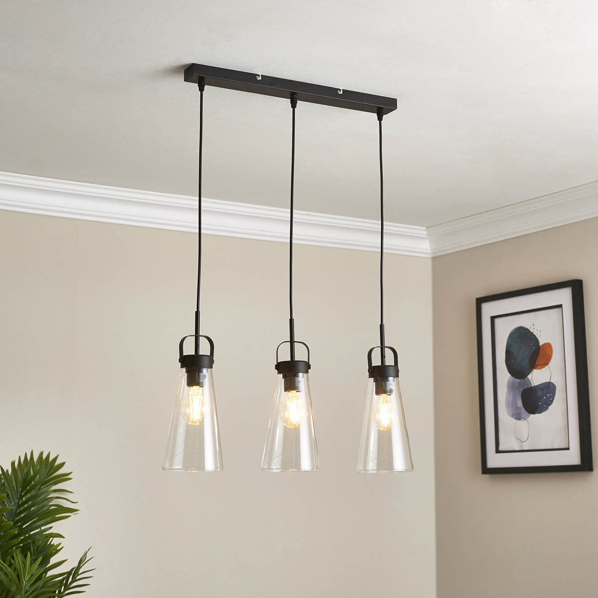 Pendant Ceiling Light 3 Lamp LED Black Matt Adjustable Dimmable Modern - Image 1