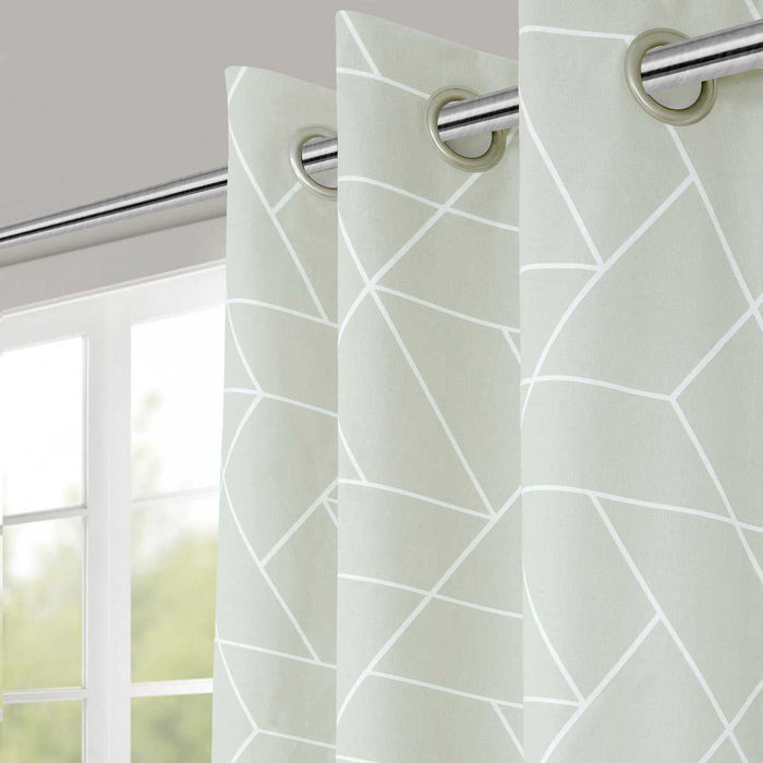 Eyelet Curtain Pair Light Grey Geo Cubes Lightweight Modern (W)228 (L)228cm, - Image 1