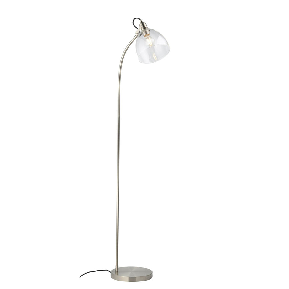 Floor Lamp LED Bulb Satin Nickel Effect Clear Glass Adjustable Head Modern - Image 1