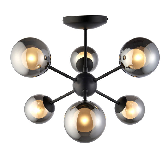 LED Ceiling Light 6 Way Black Glass Steel Dimmable G9 Chandelier Modern Pendant - Image 1