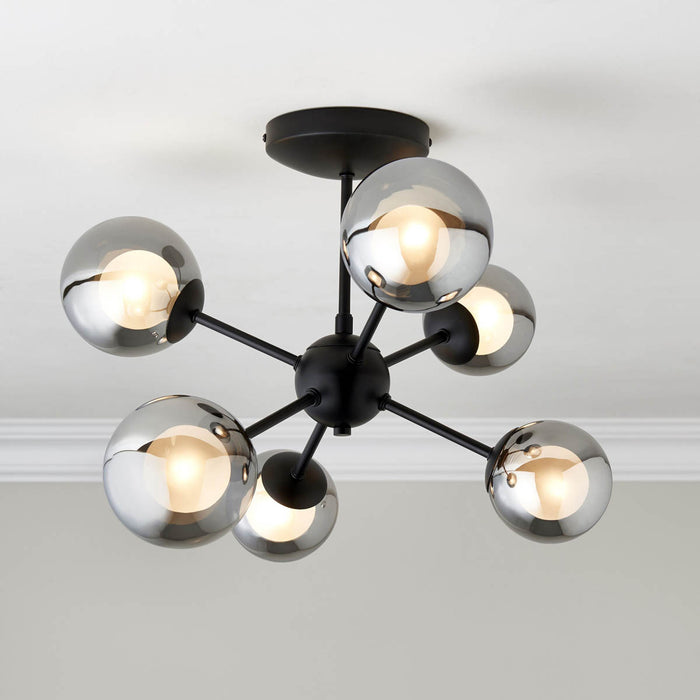 LED Ceiling Light 6 Way Black Glass Steel Dimmable G9 Chandelier Modern Pendant - Image 2