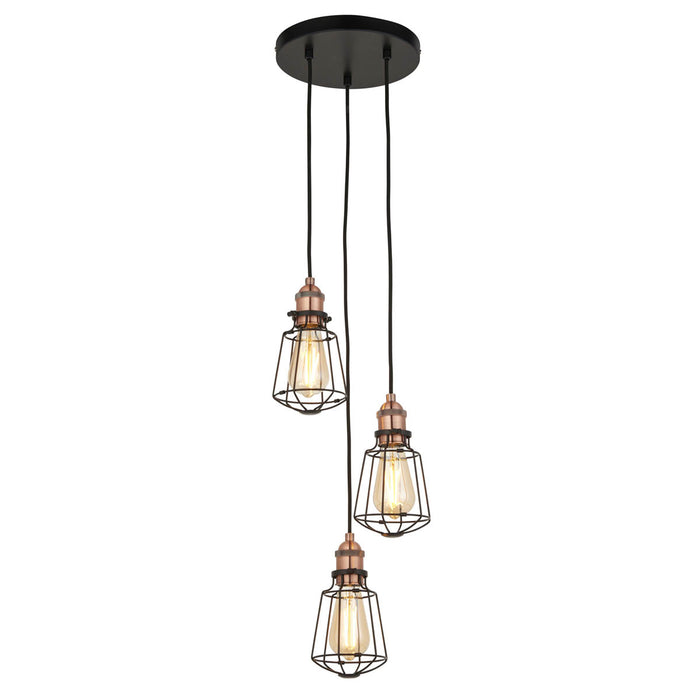 Ceiling Light  Matt Steel Black 3 Way Dimmable Caged Design Pendant E27 10W - Image 1