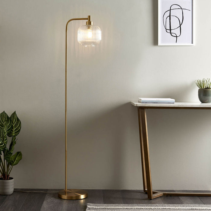 Floor Lamp Satin Gold Effect 1 Way E27 Modern Living Room Bedroom 15W H1507mm - Image 2