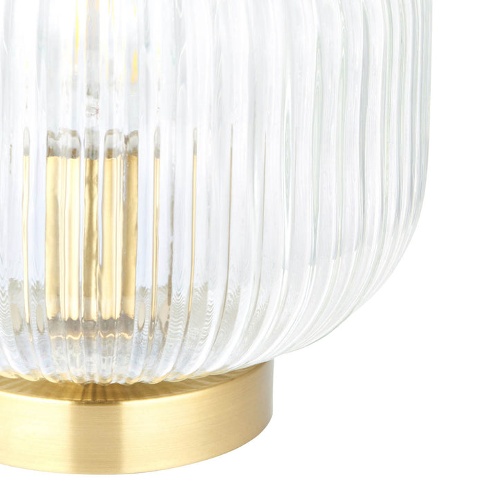 Table Lamp Ribbed Clear Glass Steel Brushed Gold Effect Dimmable Vintage - Image 4