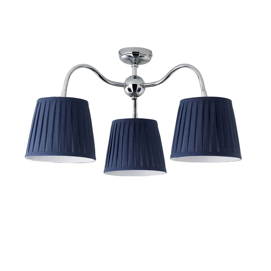 Ceiling Light 3 Lamp LED Pleated Fabric Navy Silver Metal Dimmable Contemporary - Image 3
