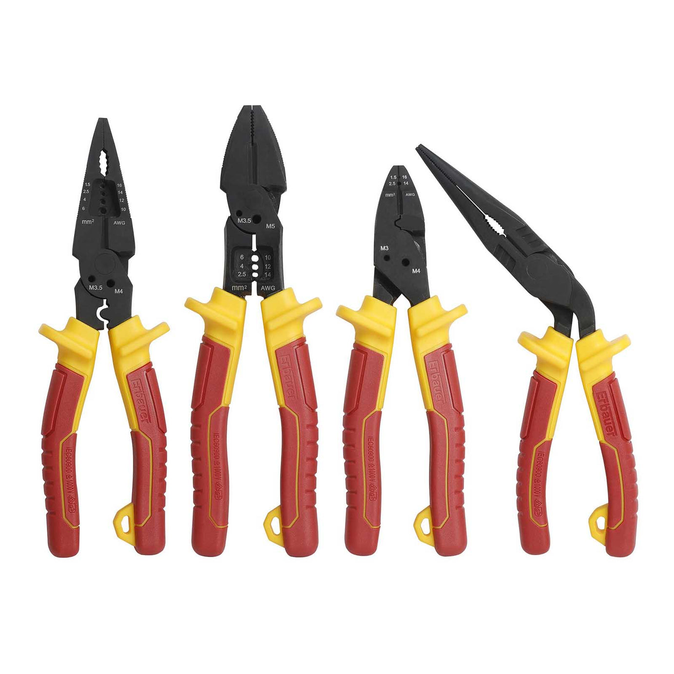 Erbauer 4 piece Chrome vanadium steel VDE pliers set E_PL11 Ergonomic soft-grip grip - Image 3