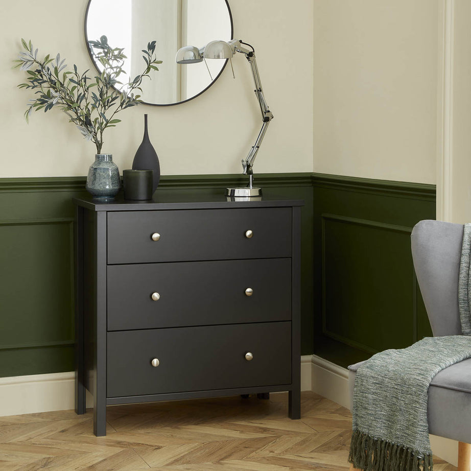 Chest of Drawers 3 Wide Drawer Satin Black MDF (H)840mm (W)800mm (D)410mm - Image 2