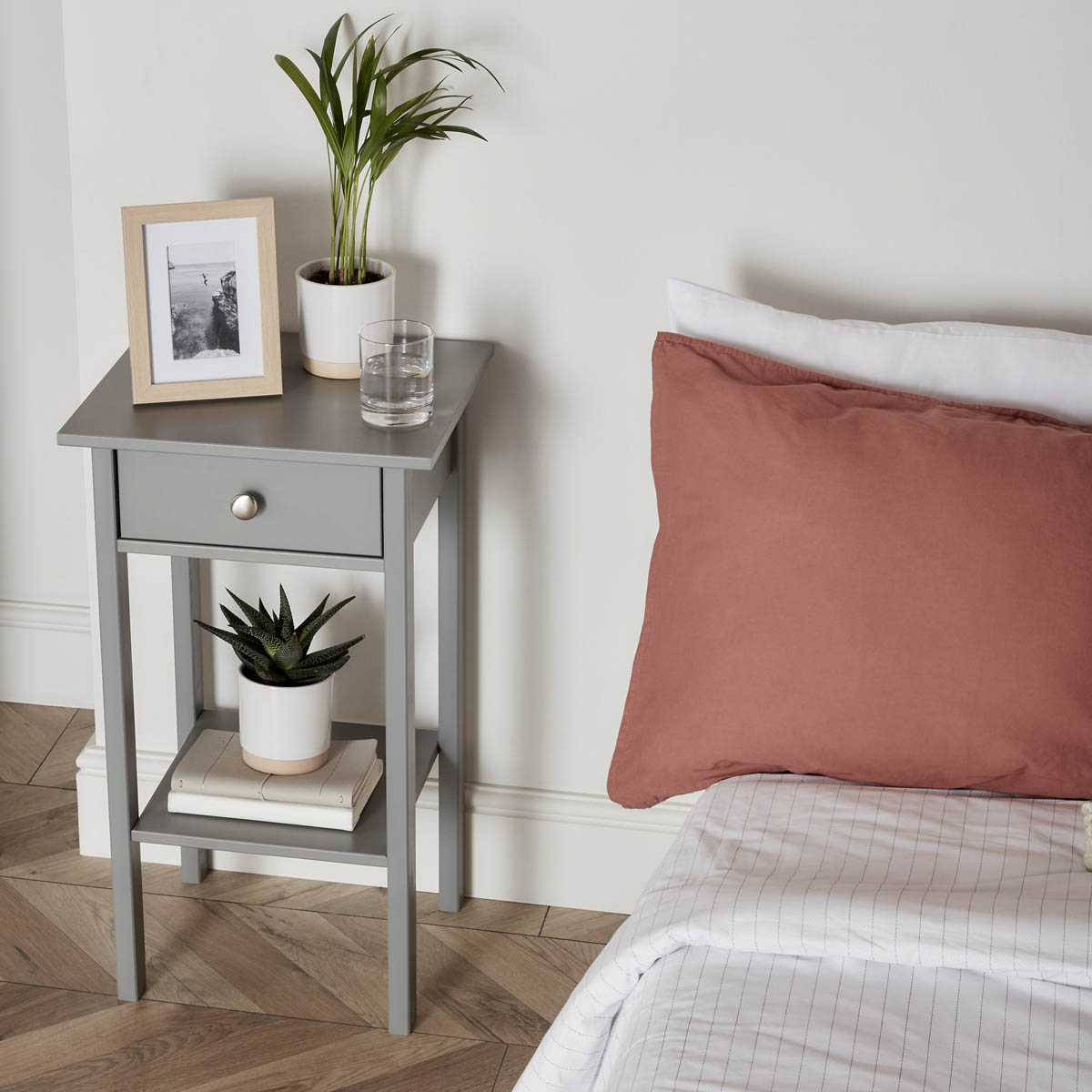 Valenca Bedside Table 1 Drawer Grey MDF Satin Classic (H)700 (W)400 (D)354mm - Image 2