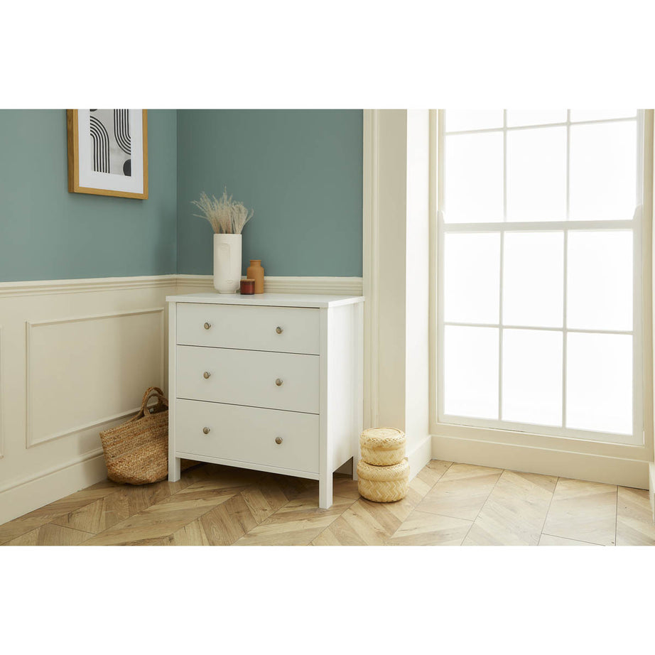 Valenca Chest of Drawers 3 Drawer Satin White MDF Wide (H)840 (W)800 (D)410mm - Image 7
