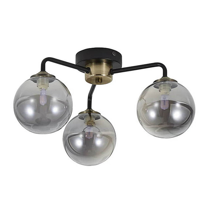 Ceiling Light 3 Way Matt Black Smoked Glass Shades Industrial Retro G9 3W - Image 1