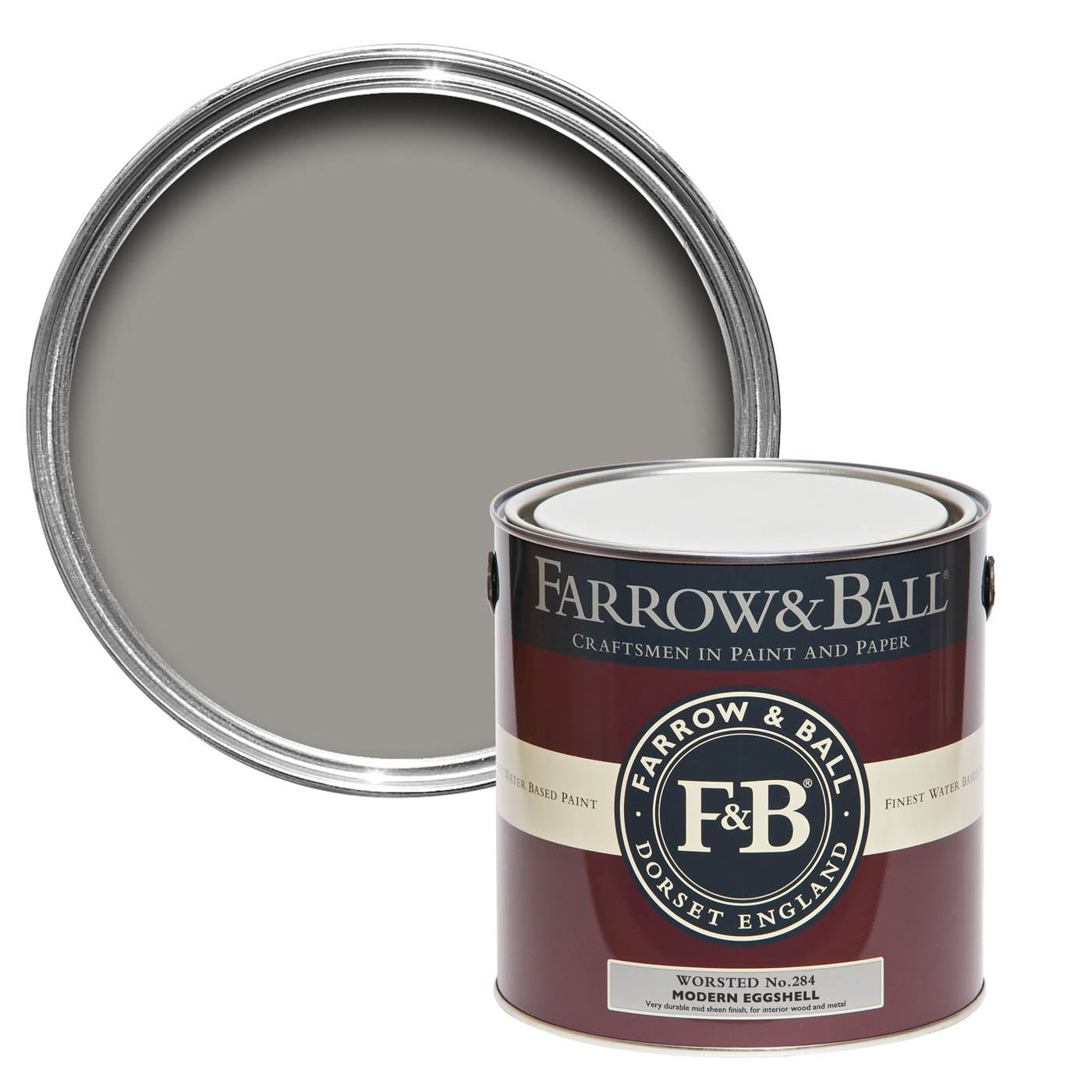 Farrow & Ball Grey Paint Modern Eggshell Worsted No.284 Washable Wipeable 2.5L - Image 1