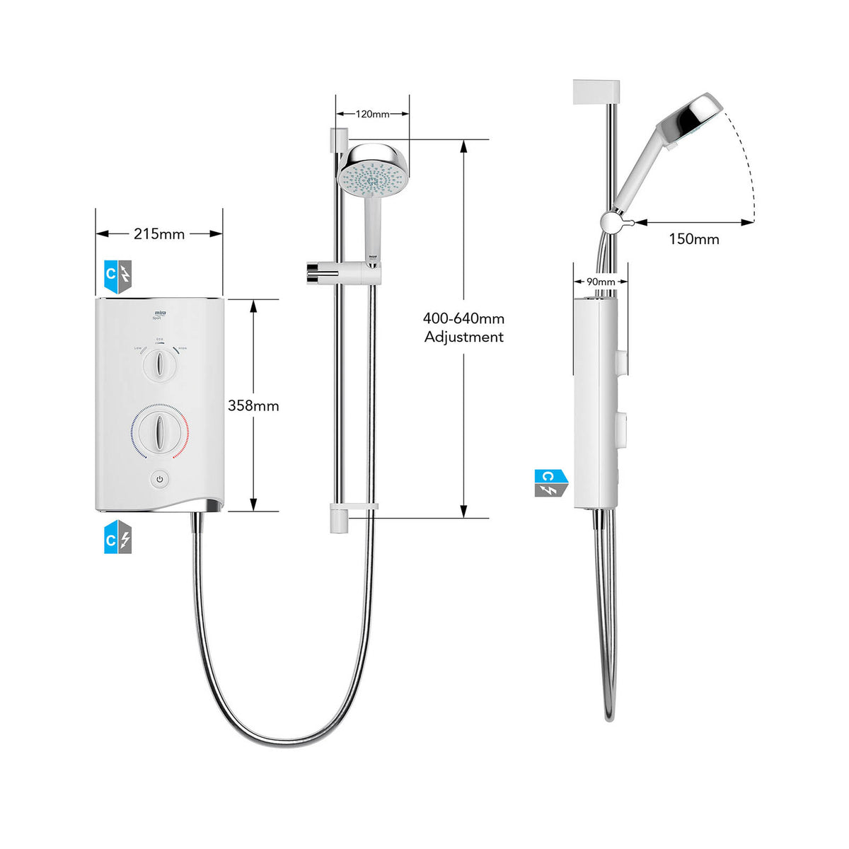 Mira Electric Shower Mixer 10.8kW Gloss White 4 Spray Pattern Round Head - Image 3