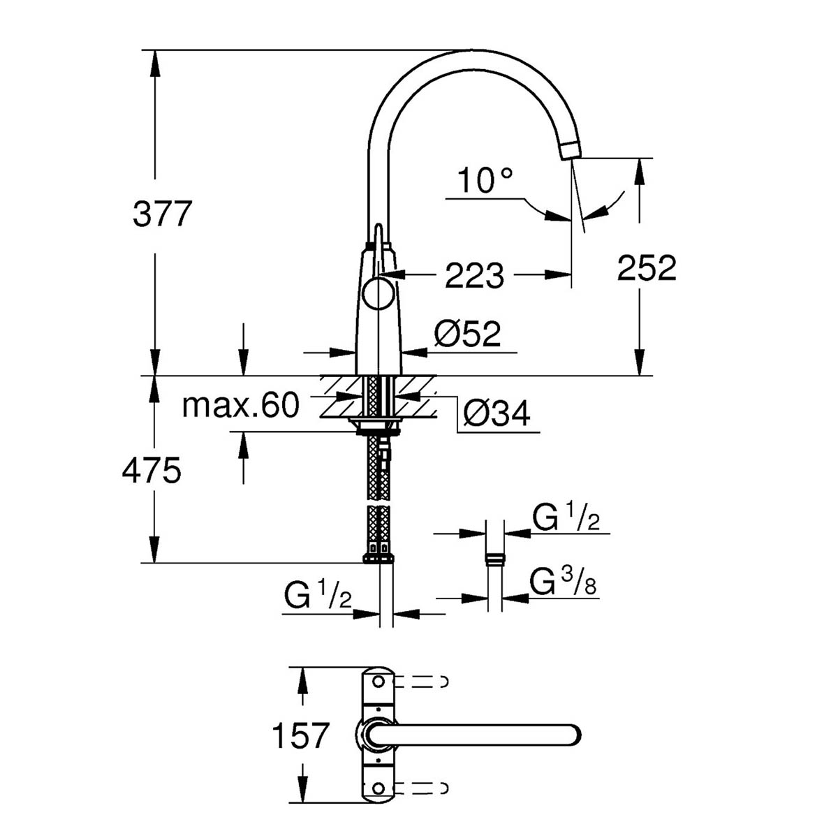Kitchen Mixer Tap Faucet Dual Lever Brushed Nickel Effect Swivel Spout Classic - Image 2