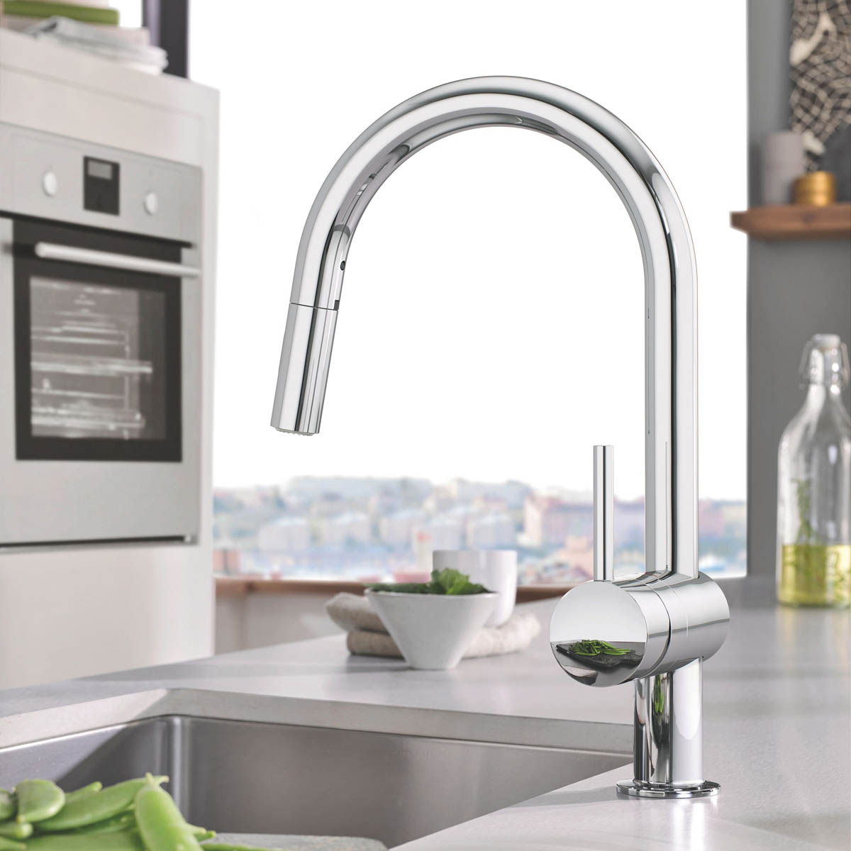Grohe Kitchen Tap Mono Mixer Pull Out Chrome Single Lever Brass Modern Faucet - Image 3
