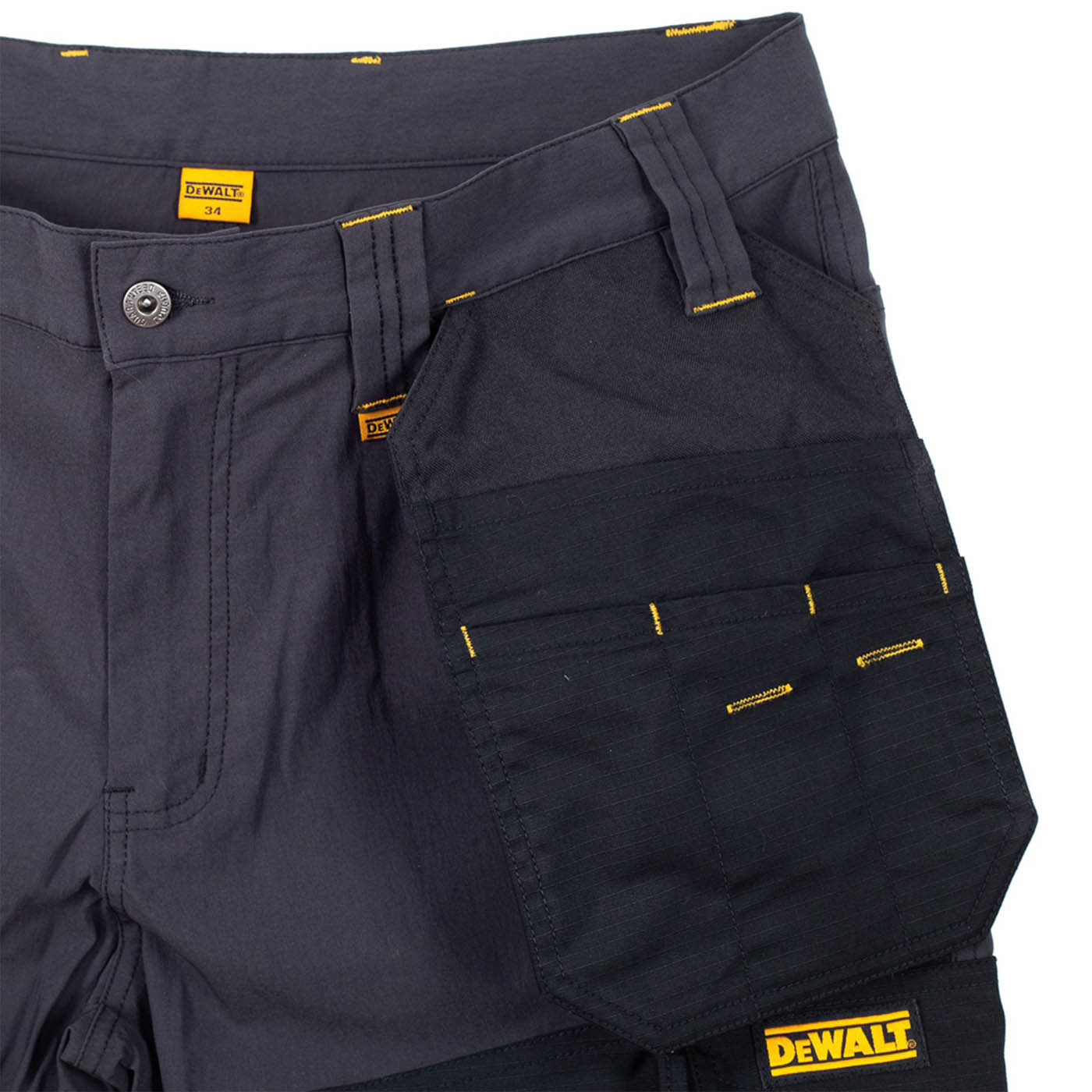 DeWalt Work Shorts Mens Slim Fit Grey Black Multi Pocket Cargo Lightweight W32" - Image 4