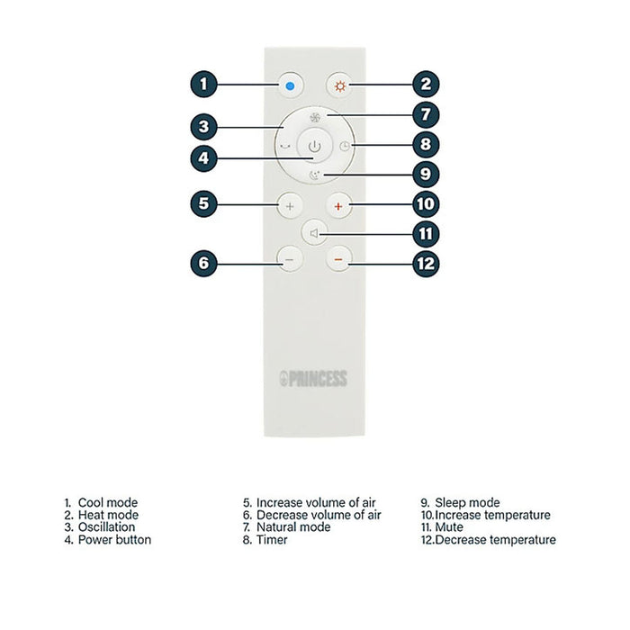 Princess Tower Fan Smart Cooler Heater Oscillating Remote 2000W 10 settings - Image 8