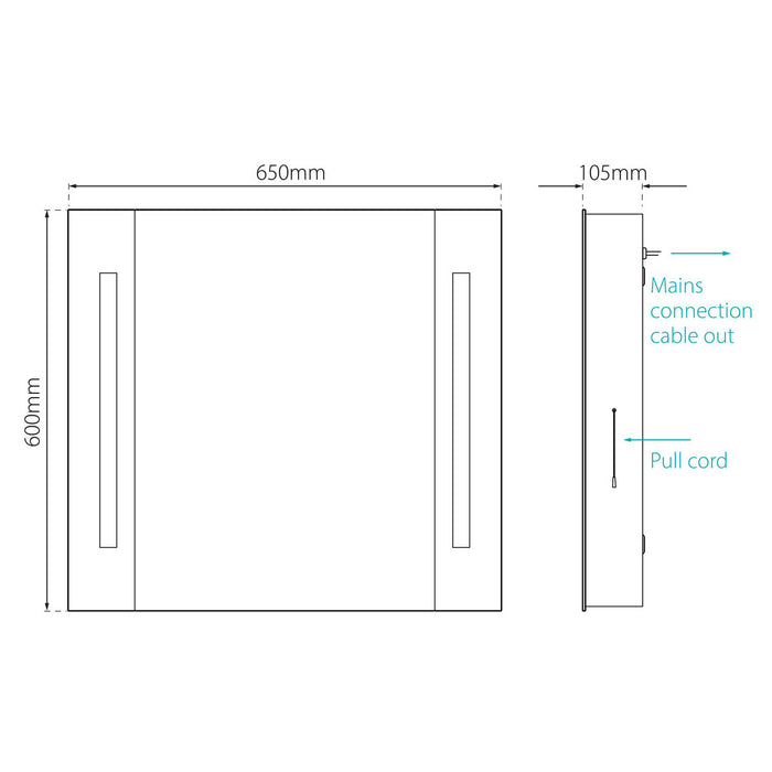 Bathroom Mirrored Cabinet Soft Close Wall Mounted Illuminated (W)650mm (H)600mm - Image 3