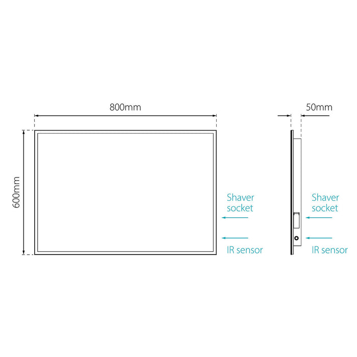 Bathroom LED Mirror Illuminated Wall-Mounted Demister Rectangle Dimmable 80x60cm - Image 3