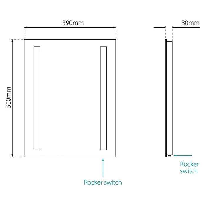 Rectangular LED Bathroom Mirror Battery Operated Illuminated (H)500mm (W)390mm - Image 2