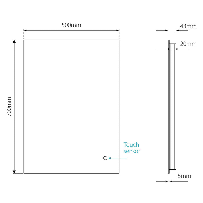 Bathroom LED Mirror Illuminated Wall-Mounted Rectangle Frameless (H)70cm (W)50cm - Image 3