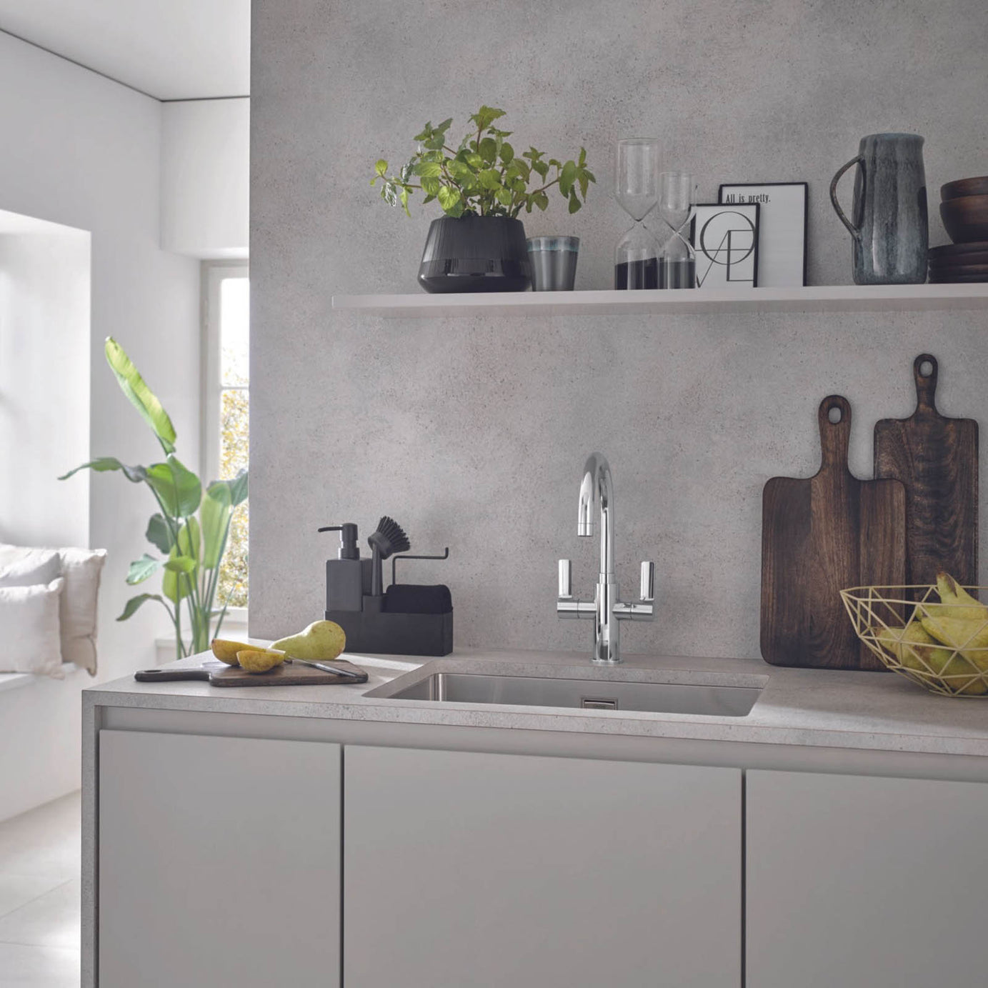 Grohe Kitchen Tap Mixer Chrome Double Lever Swivel Spout Contemporary Faucet - Image 2