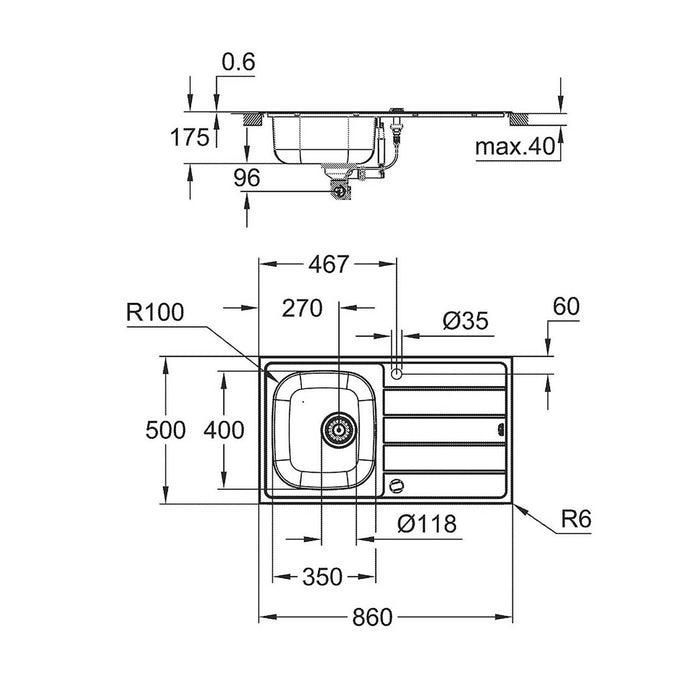 Kitchen Sink Stainless Steel 1 Bowl Reversible Drainer Rectangular With Waste - Image 3