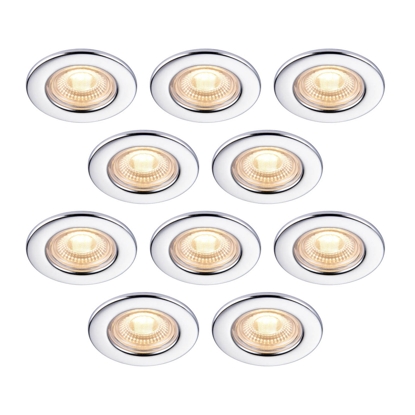 Downlight LED Chrome Effect Warm White Fixed Fire Rated Dimmable IP65 10 Pack - Image 1