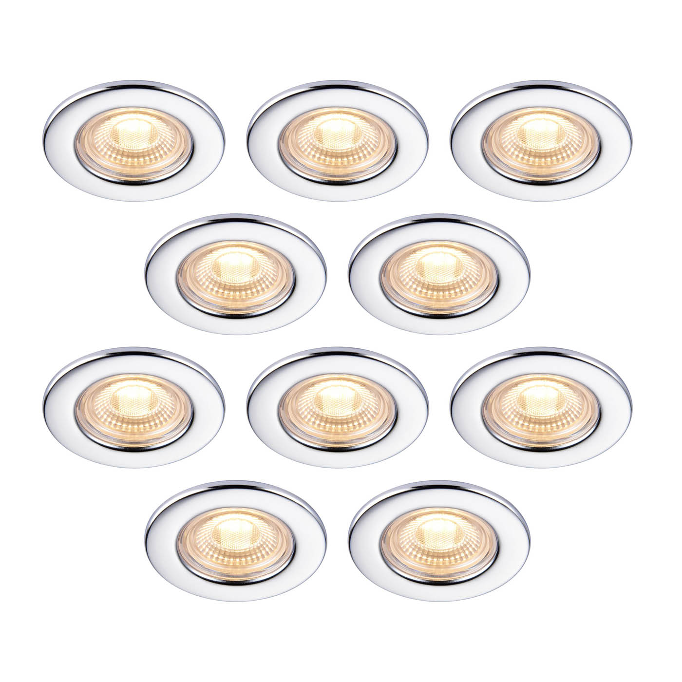 Downlight LED Chrome Effect Warm White Fixed Fire Rated Dimmable IP65 10 Pack - Image 1
