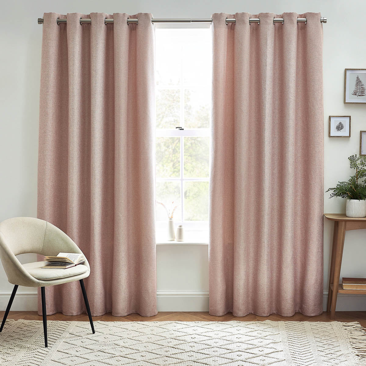 Thermal Curtains Pink Woven Eyelet Ring Top Ready Made Pair (W)167x(L)183cm - Image 2