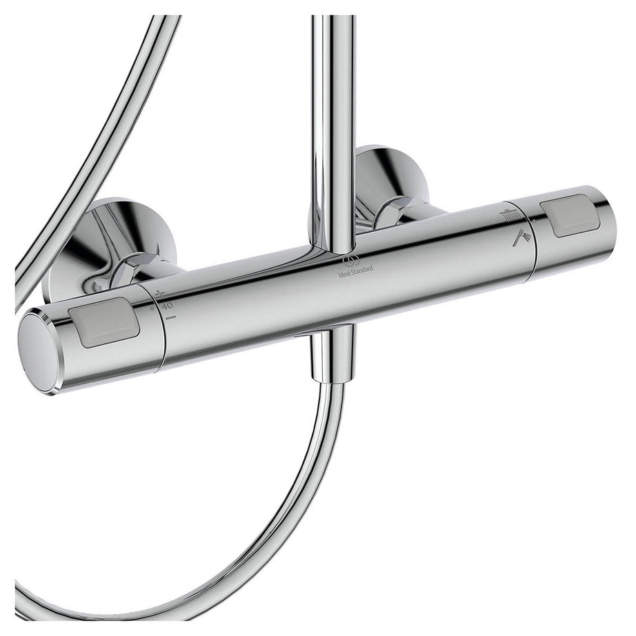 Mixer Shower Thermostatic Dual Round Head Chrome Effect Gloss Exposed Valve - Image 3