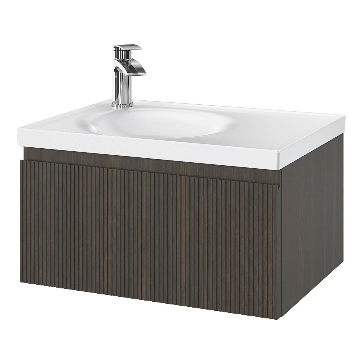 Kentia Bathroom Cabinet Vanity Unit Wall-Mounted Walnut Veneer (H)300 (W)600mm - Image 3