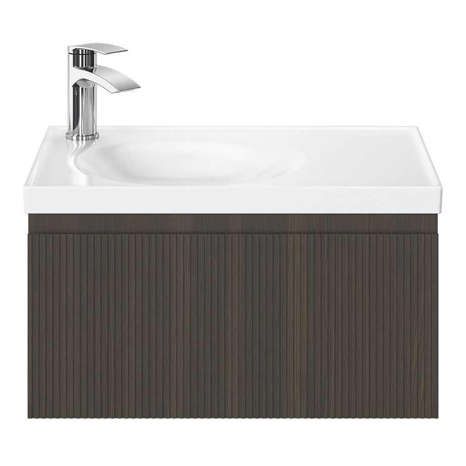 Kentia Bathroom Cabinet Vanity Unit Wall-Mounted Walnut Veneer (H)300 (W)600mm - Image 4