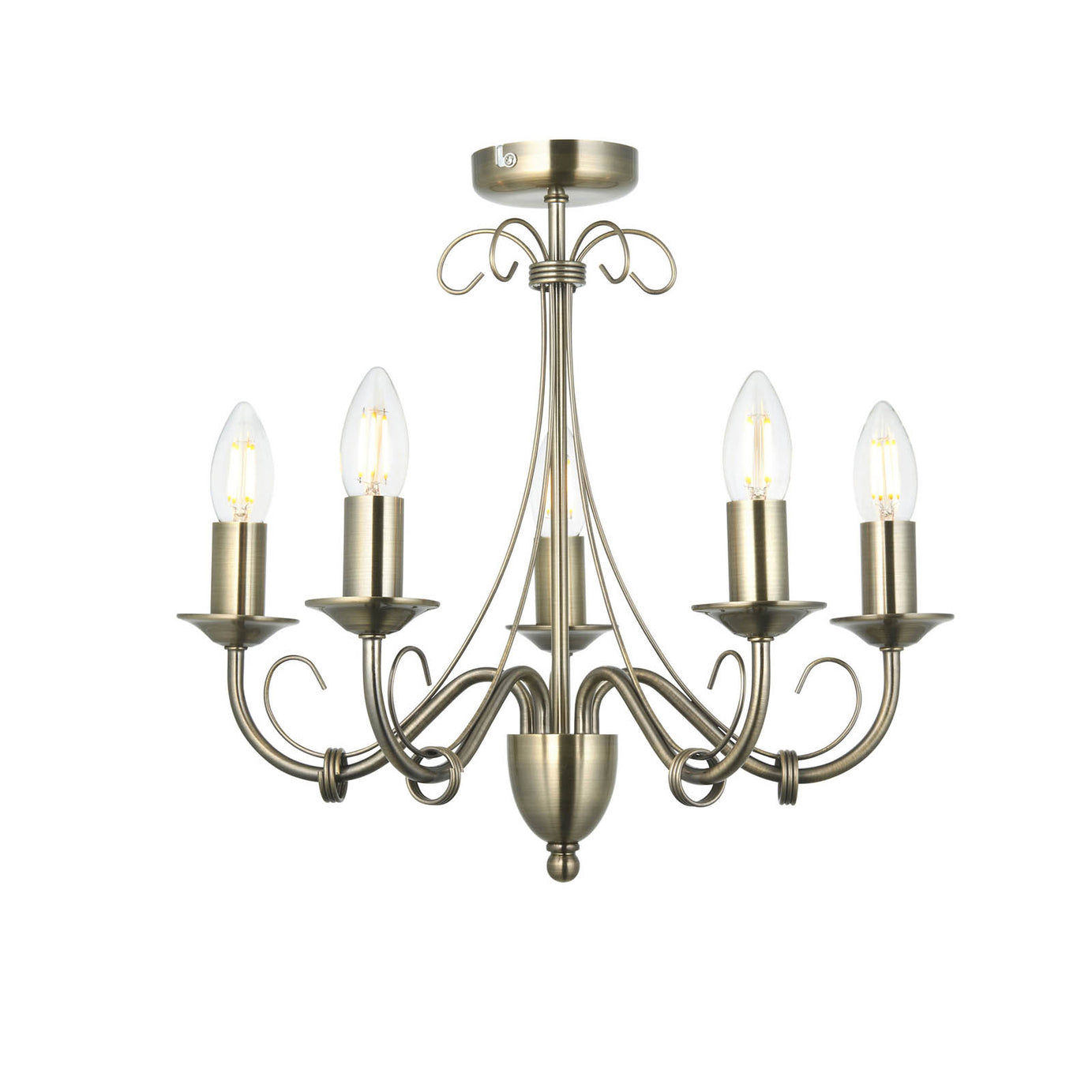 Ceiling Light 5 Lamp Chandelier Antique Brass Effect E14 Living Room 42W - Image 4