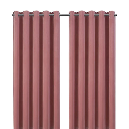 Eyelet Curtain Pair Pink Velvet Lined Ring Top Lined Heavy (W)167x(L)183cm - Image 1