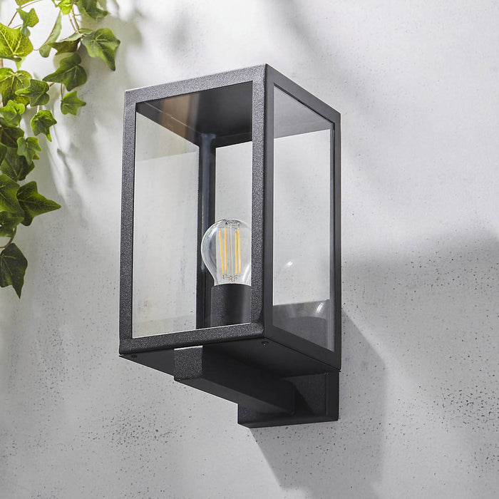 Outdoor Wall Light LED Zinc Matt Black Clear Glass Box Lantern (Dia)16cm - Image 3